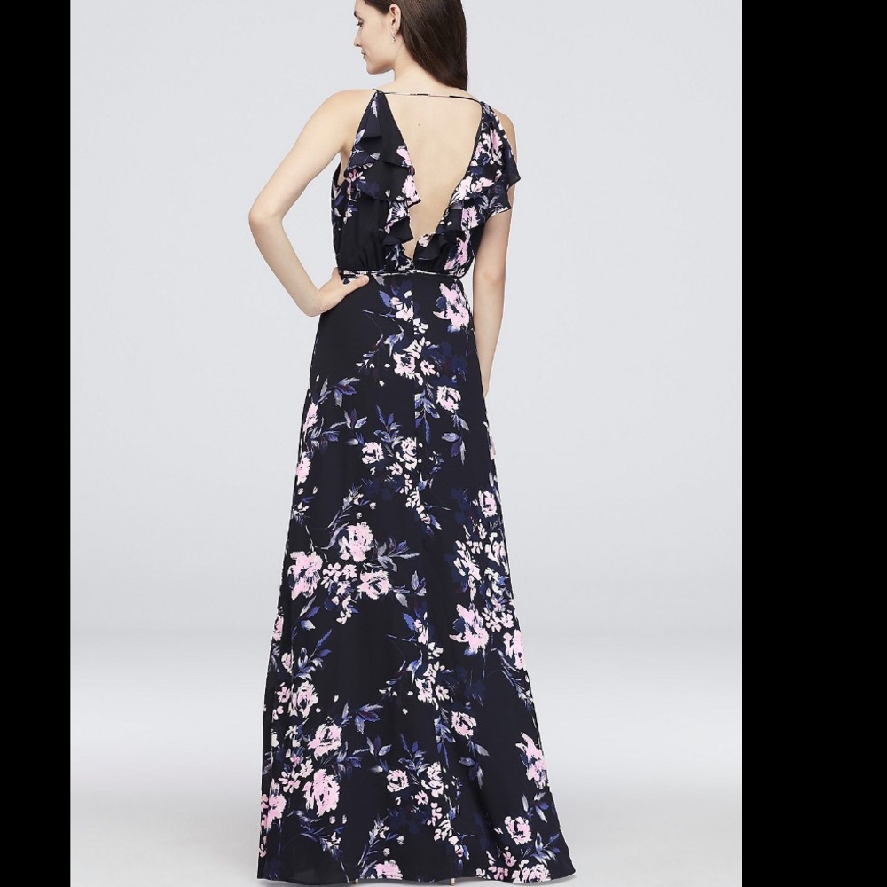 PRINTED SPAGHETTI STRAP WRAP DRESS WITH RUFFLES